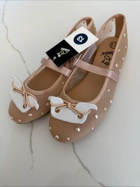 art class Blush Nude Ballet Flats with Pearl Accents and White Bows